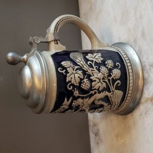 Gerz Hopfen+Malz Gotterhalt's Stein Pottery cobalt blue and gray mug